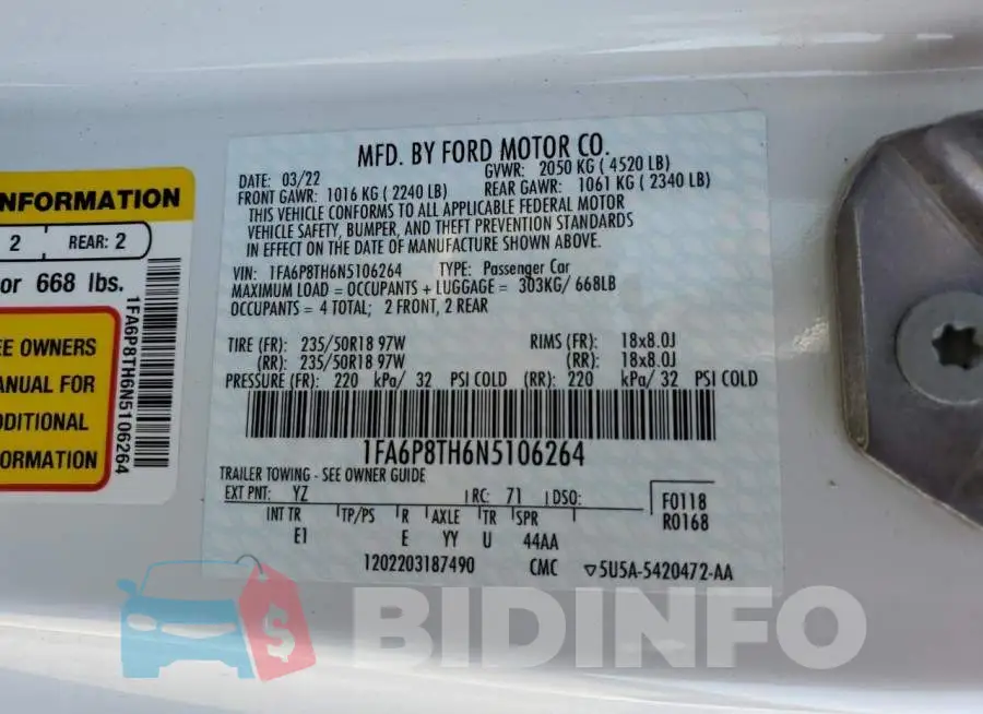 1FA6P8TH6N5106264 Photo# 13