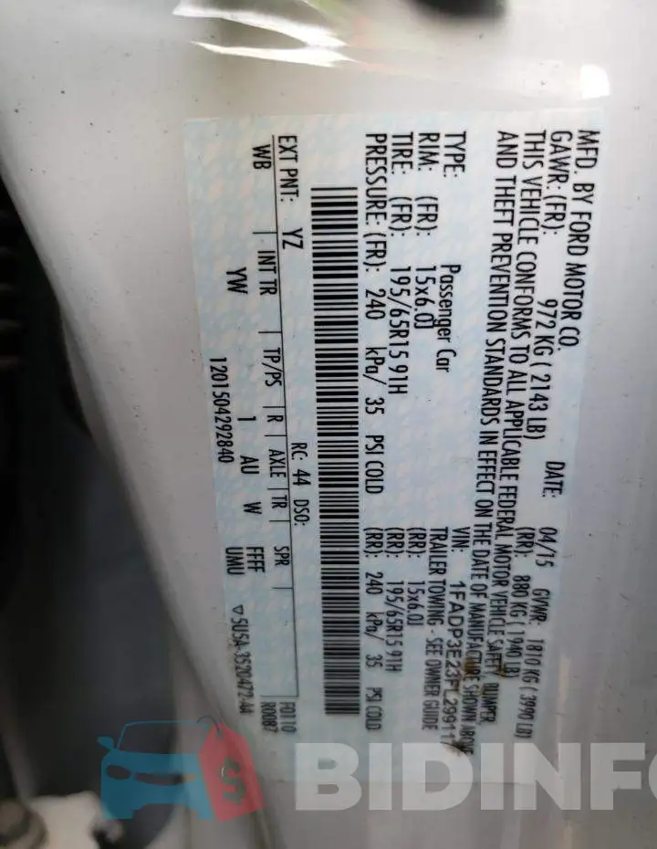 1FADP3E23FL299117 Photo# 13