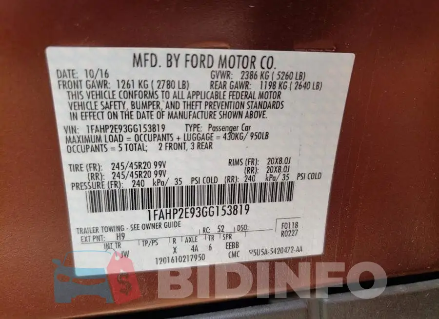 1FAHP2E93GG153819 Photo# 12