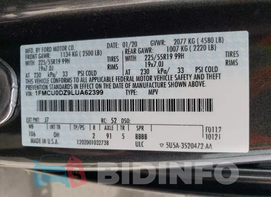 1FMCU0DZ9LUA62399 Photo# 13