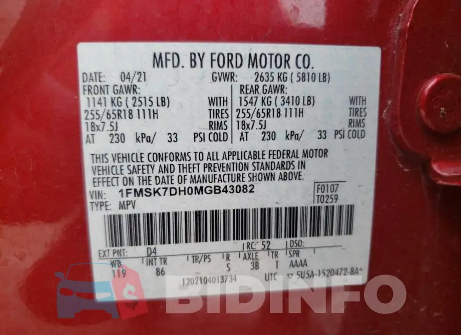 1FMSK7DH0MGB43082 Photo# 13