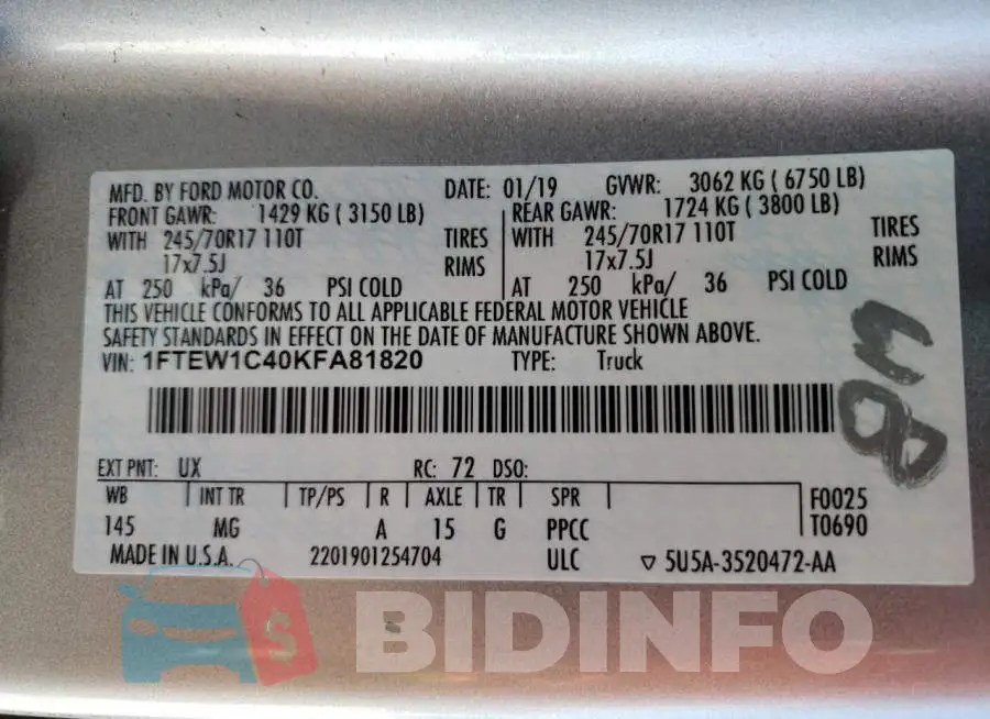 1FTEW1C40KFA81820 Photo# 13