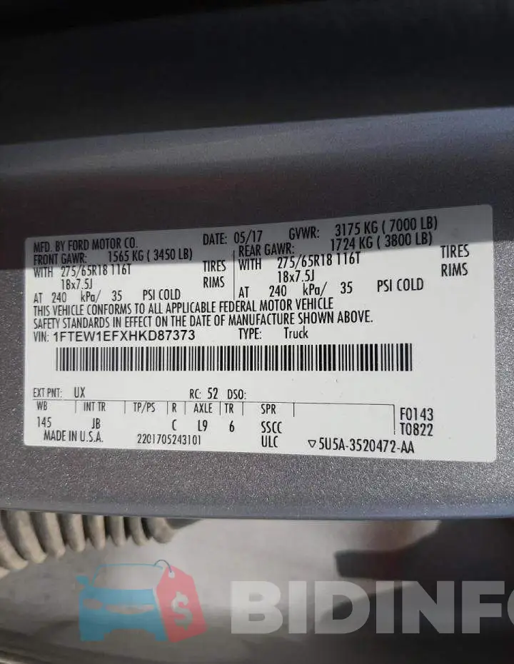 1FTEW1EFXHKD87373 Photo# 5