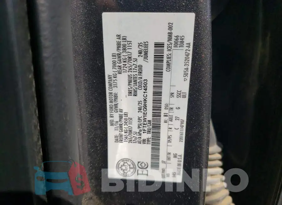 1FTEW1EG9HKC14503 Photo# 12