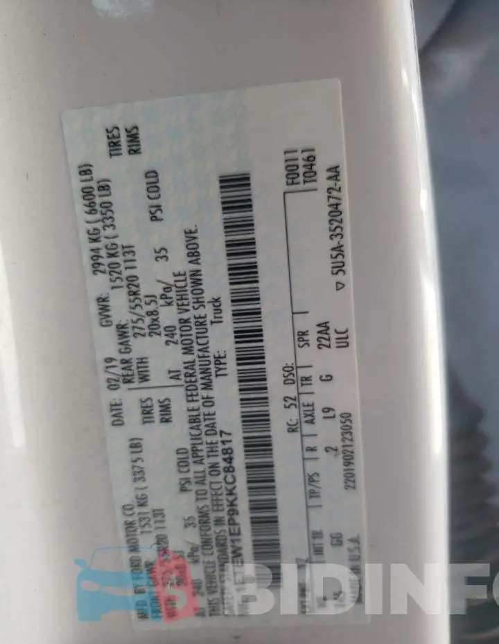1FTEW1EP9KKC84817 Photo# 12