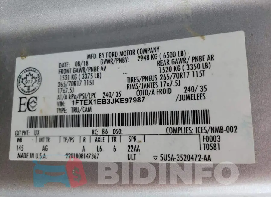 1FTEX1EB3JKE97987 Photo# 12