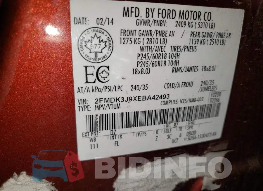 2FMDK3J9XEBA42493 Photo# 12
