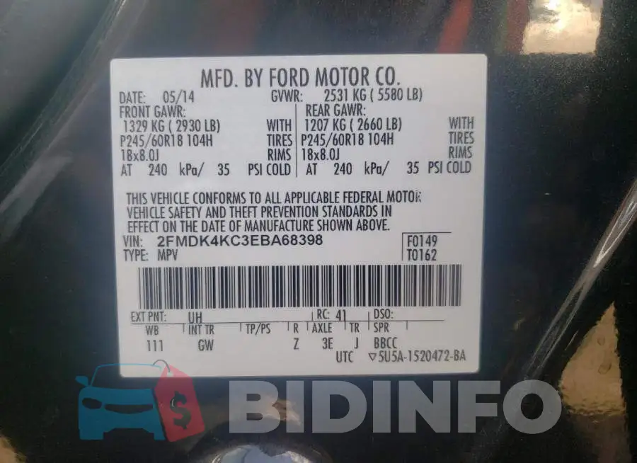 2FMDK4KC3EBA68398 Photo# 12