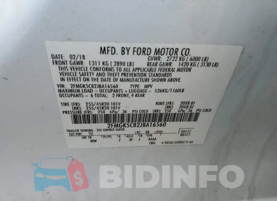 2FMGK5C82JBA16560 Photo# 13
