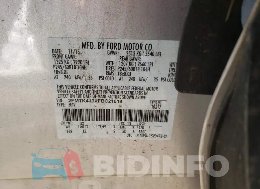 2FMTK4J9XFBC21619 Photo# 10