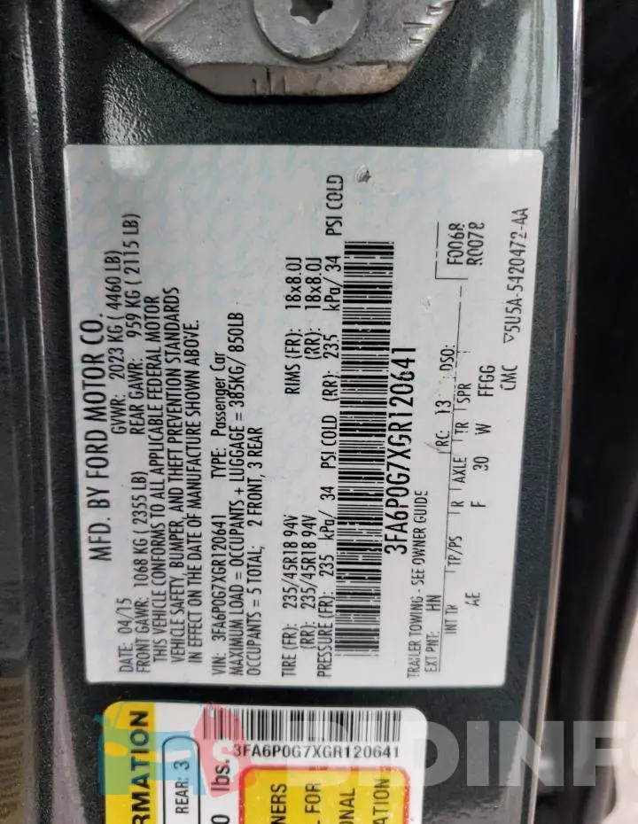 3FA6P0G7XGR120641 Photo# 12