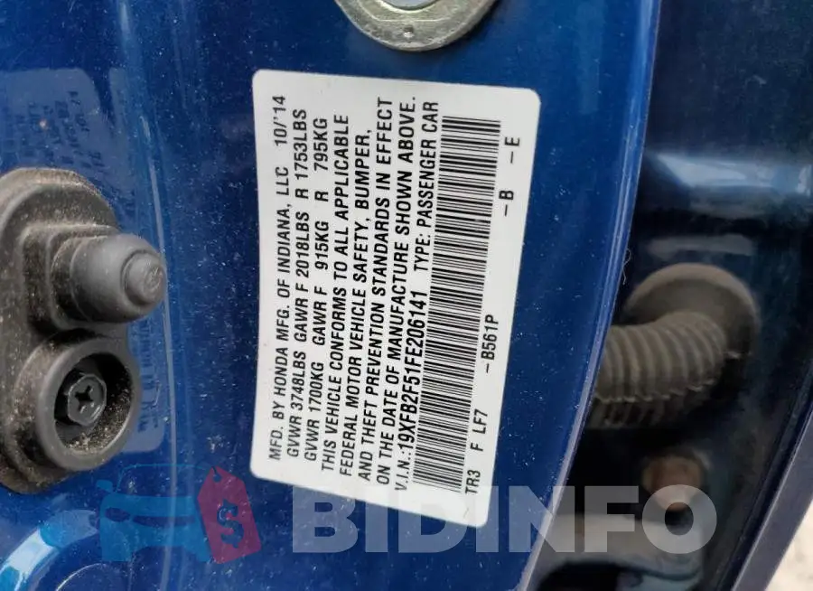 19XFB2F51FE206141 Photo# 12