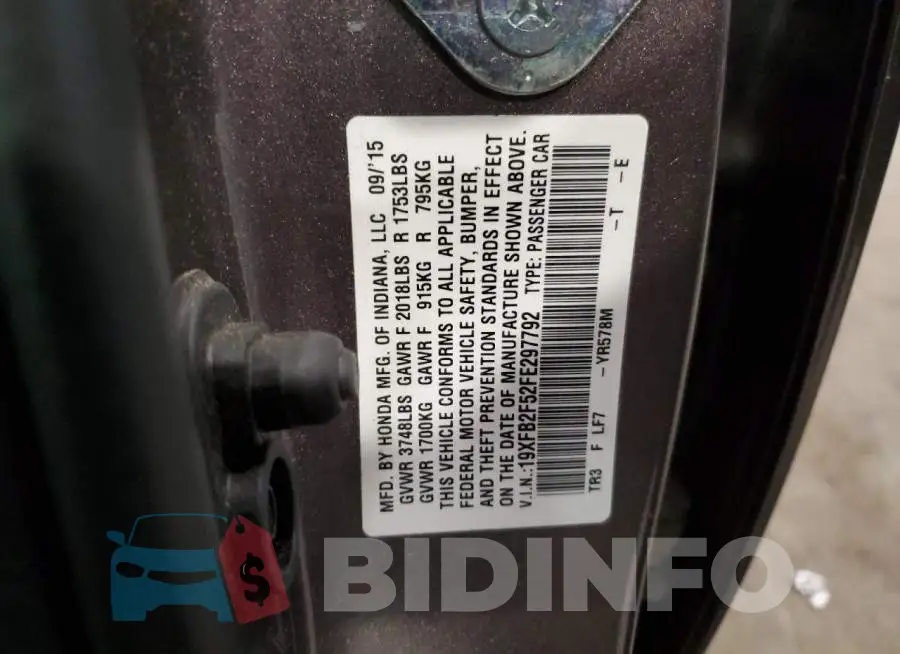 19XFB2F52FE297792 Photo# 12