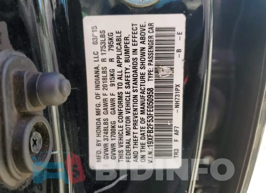 19XFB2F53FE050958 Photo# 12