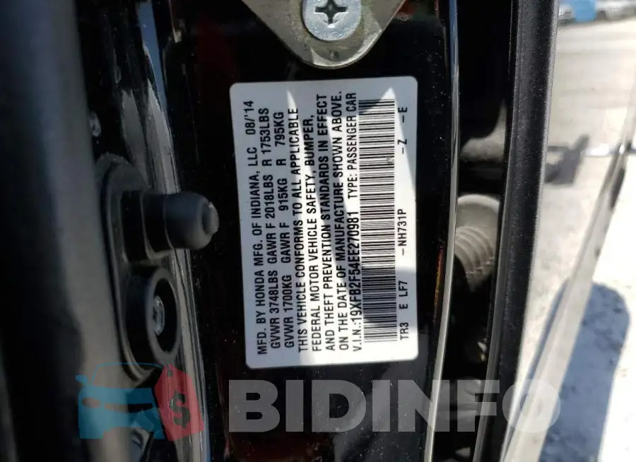 19XFB2F54EE270981 Photo# 13