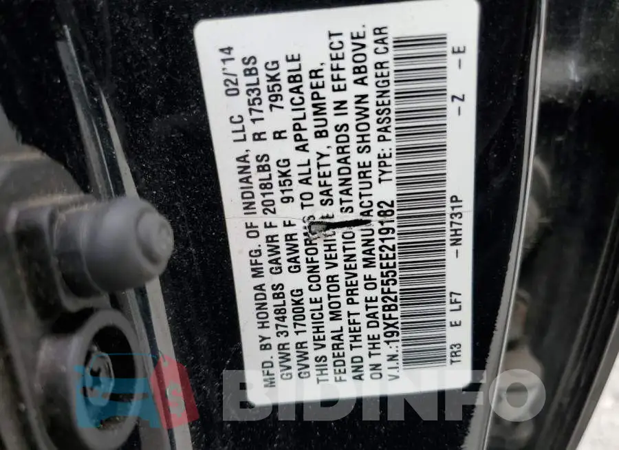 19XFB2F55EE219182 Photo# 12