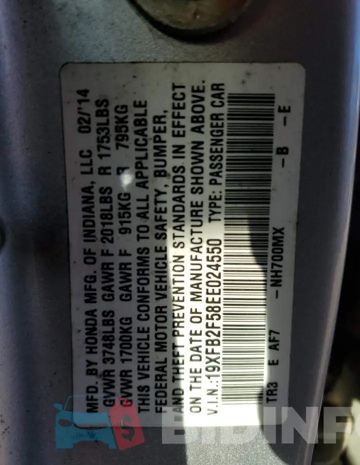 19XFB2F58EE024550 Photo# 12