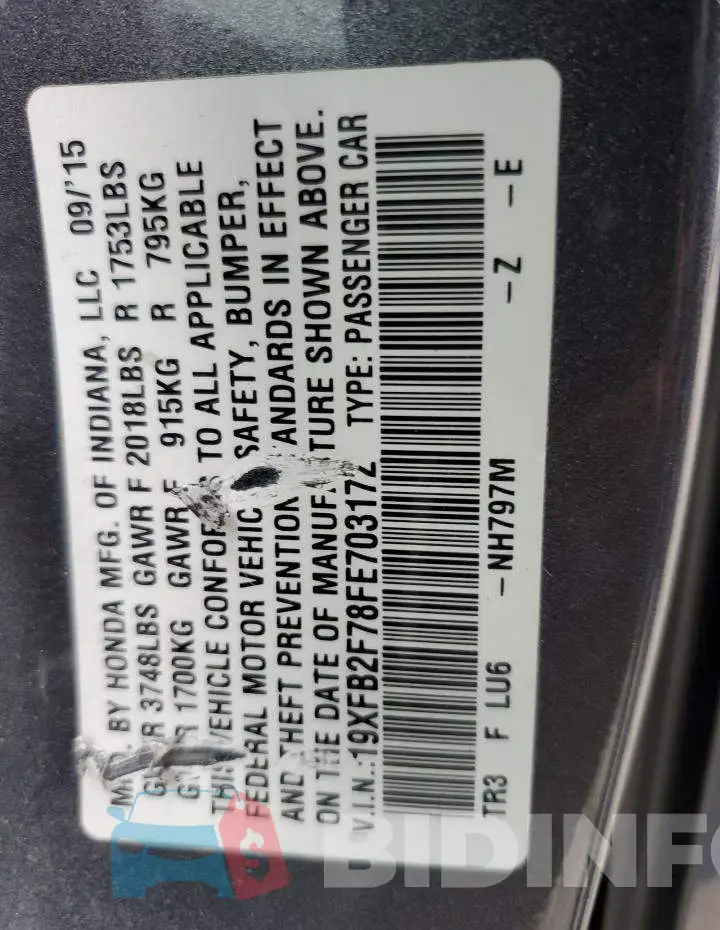 19XFB2F78FE703172 Photo# 12