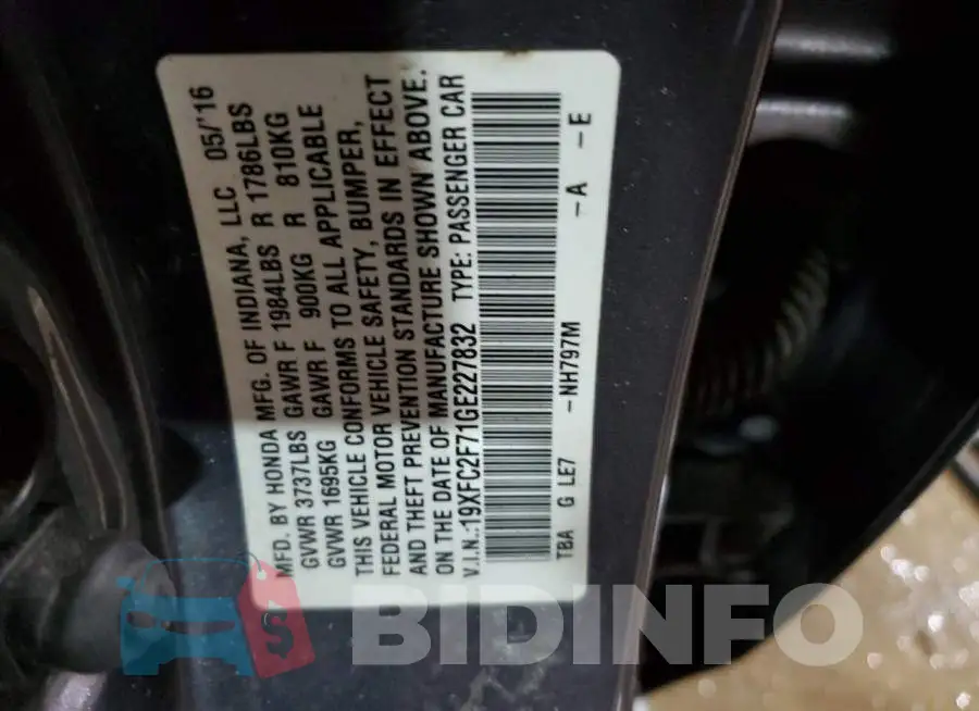 19XFC2F71GE227832 Photo# 12