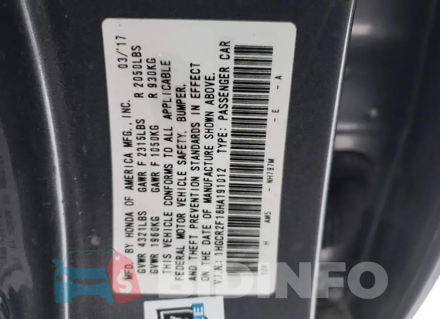 1HGCR2F18HA191012 Photo# 12