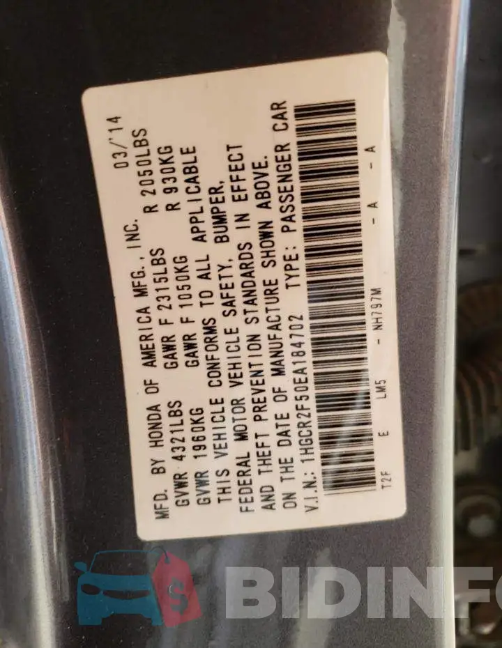 1HGCR2F50EA184702 Photo# 13