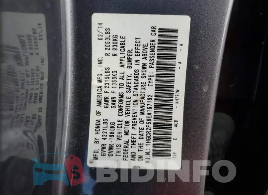 1HGCR2F56EA167192 Photo# 12