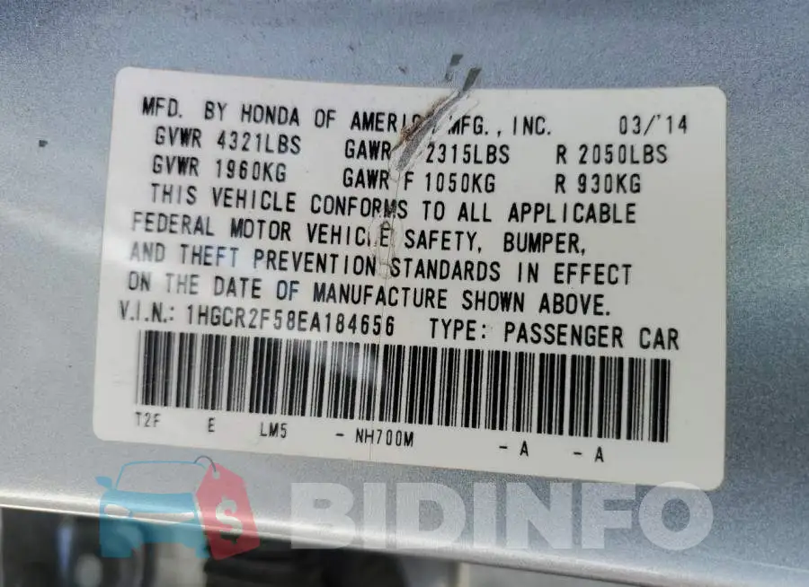 1HGCR2F58EA184656 Photo# 12