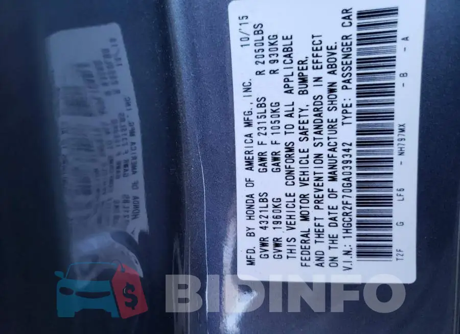1HGCR2F70GA039342 Photo# 12