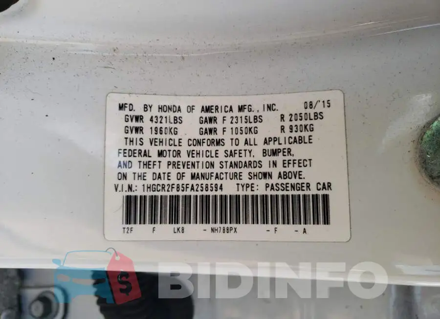 1HGCR2F85FA258594 Photo# 12