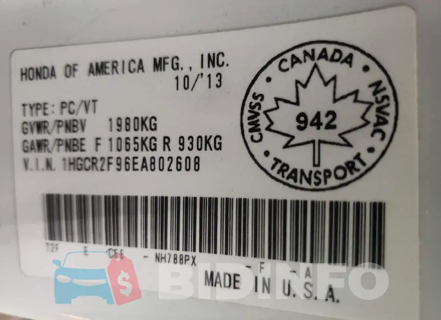 1HGCR2F96EA802608 Photo# 13