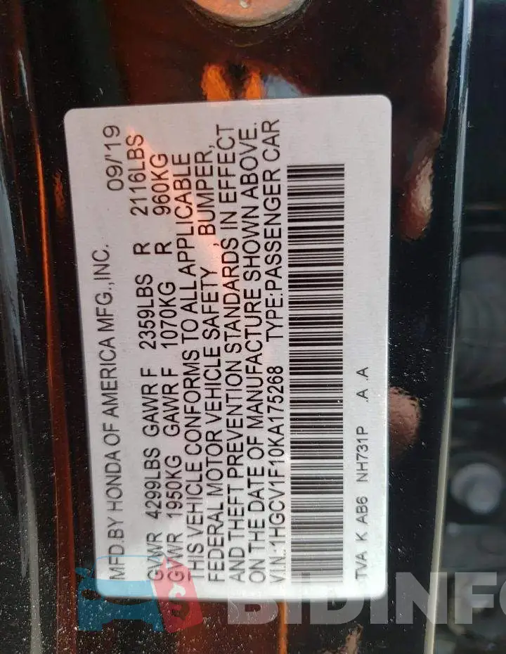 1HGCV1F10KA175268 Photo# 13