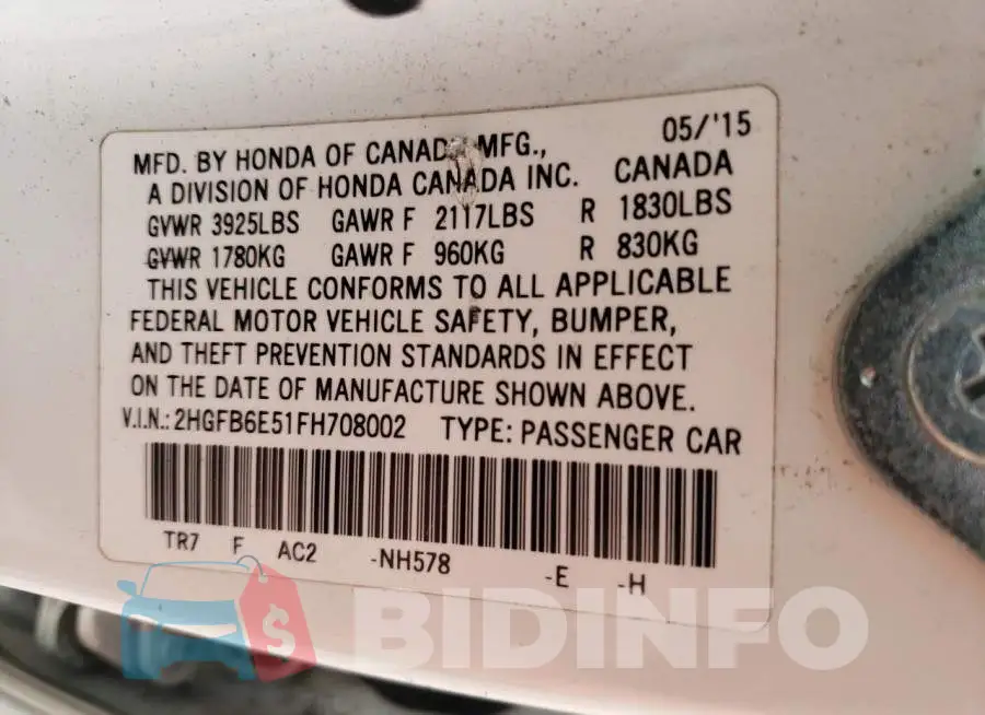 2HGFB6E51FH708002 Photo# 12