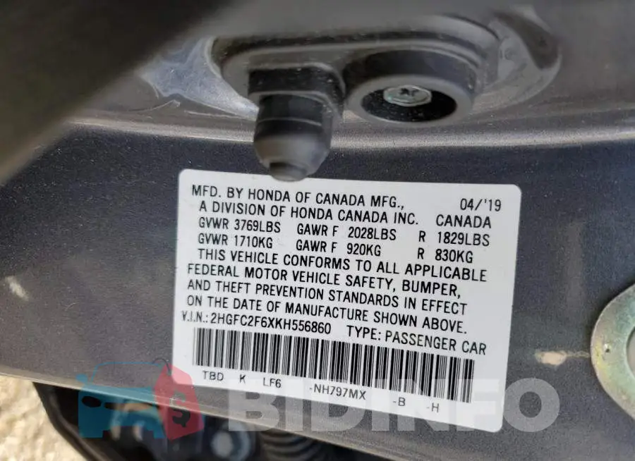 2HGFC2F6XKH556860 Photo# 12