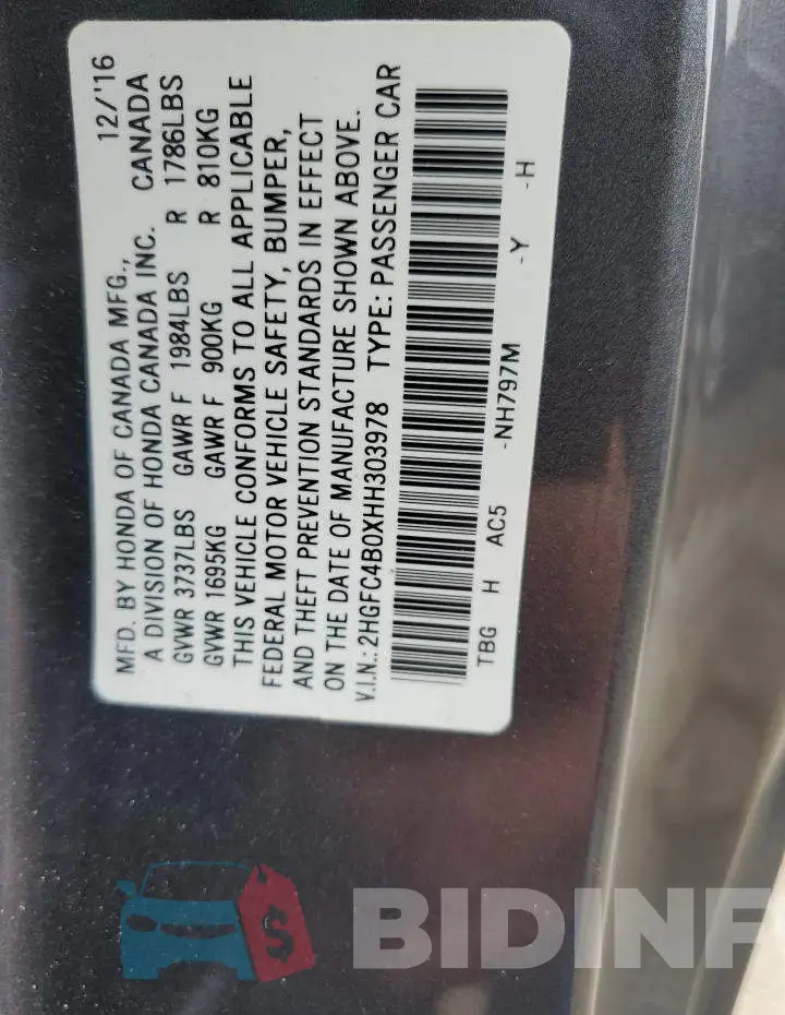 2HGFC4B0XHH303978 Photo# 12