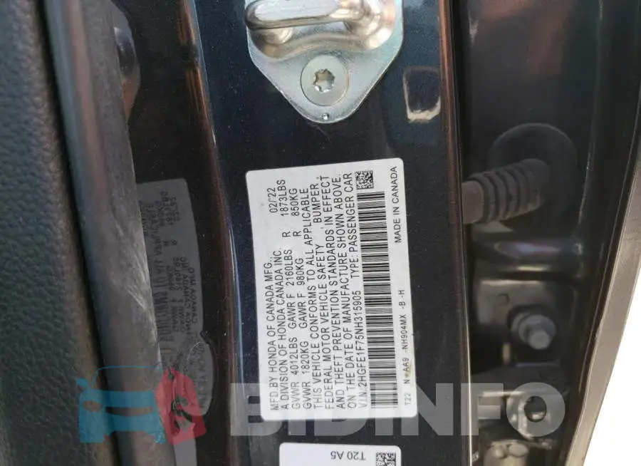 2HGFE1F75NH315905 Photo# 12