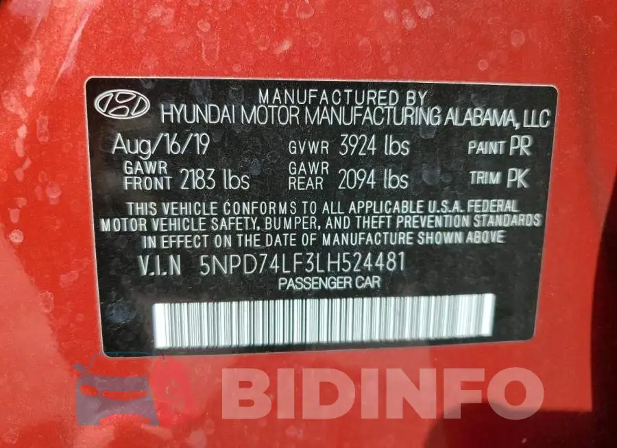 5NPD74LF3LH524481 Photo# 13