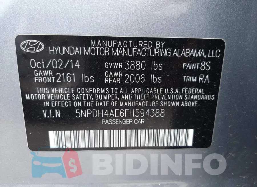 5NPDH4AE6FH594388 Photo# 13