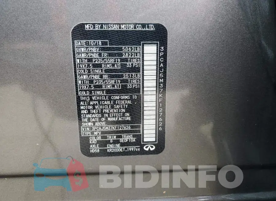 3PCAJ5M37KF127626 Photo# 14
