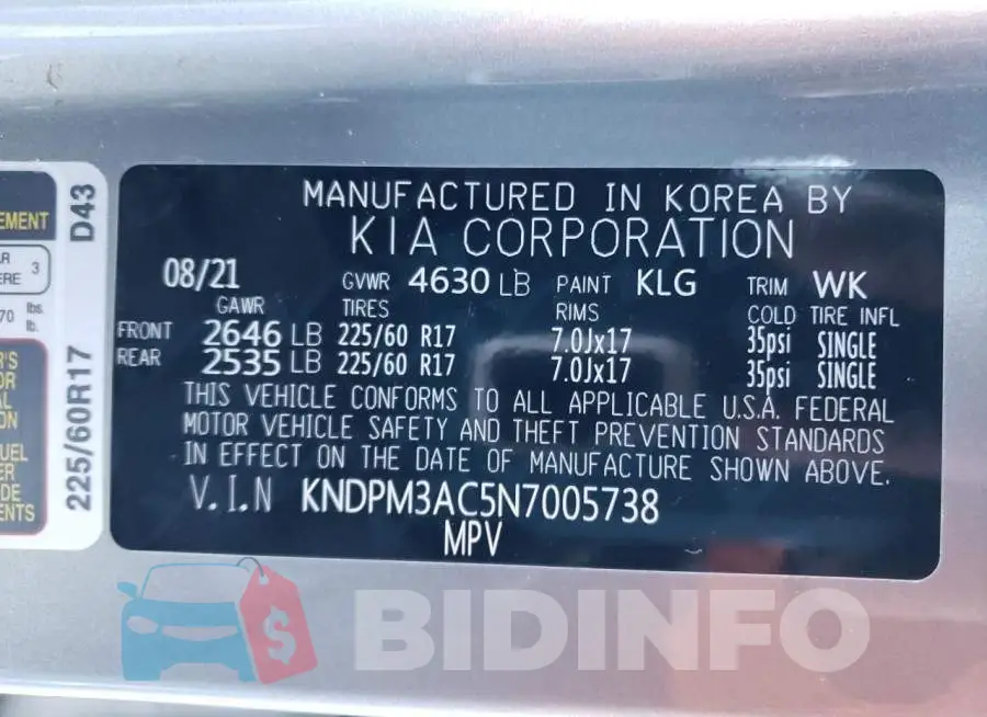 KNDPM3AC5N7005738 Photo# 13