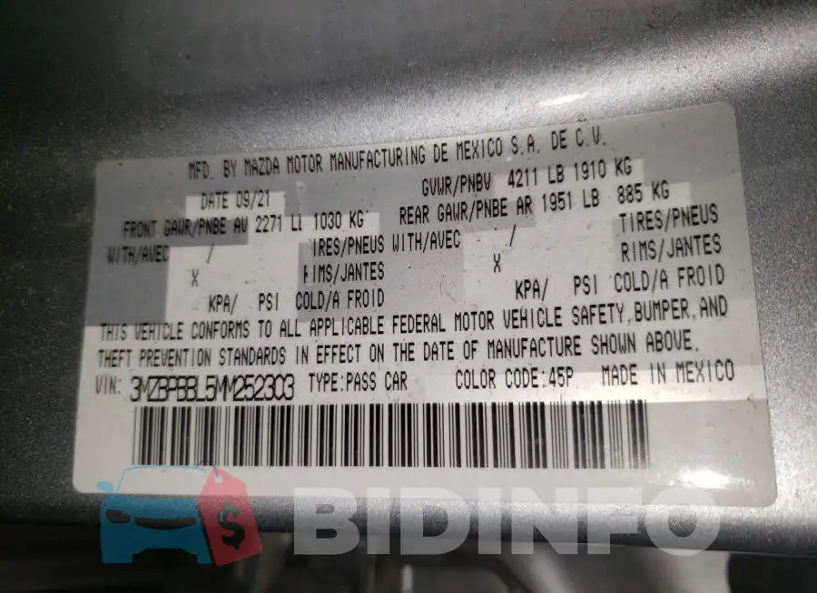 3MZBPBBL5MM252303 Photo# 13