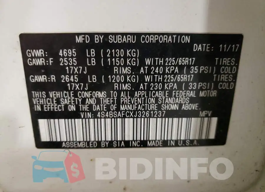 4S4BSAFCXJ3261237 Photo# 13