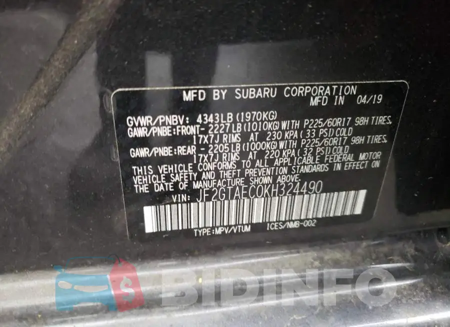 JF2GTAEC0KH324490 Photo# 12