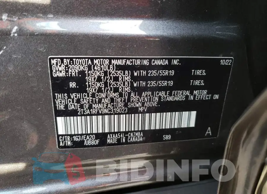 2T3A1RFV9NC319023 Photo# 13