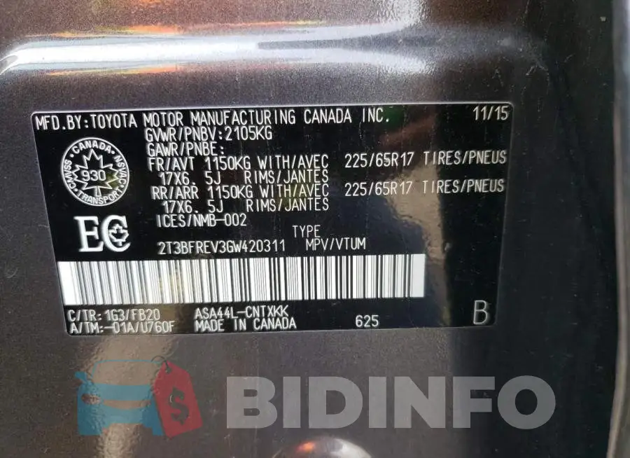 2T3BFREV3GW420311 Photo# 13
