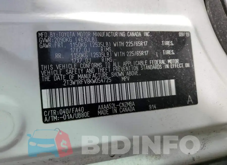 2T3W1RFV8KW054725 Photo# 13