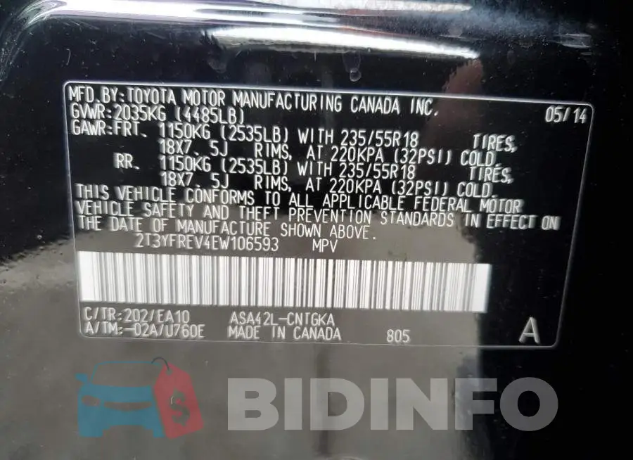 2T3YFREV4EW106593 Photo# 13