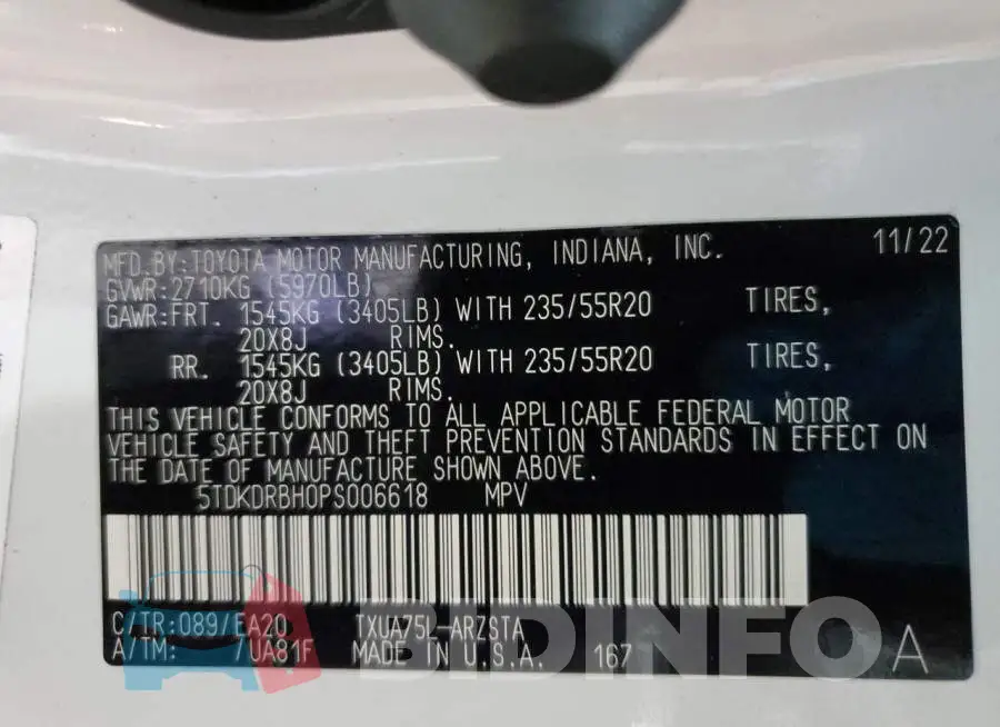 5TDKDRBH0PS006618 Photo# 14