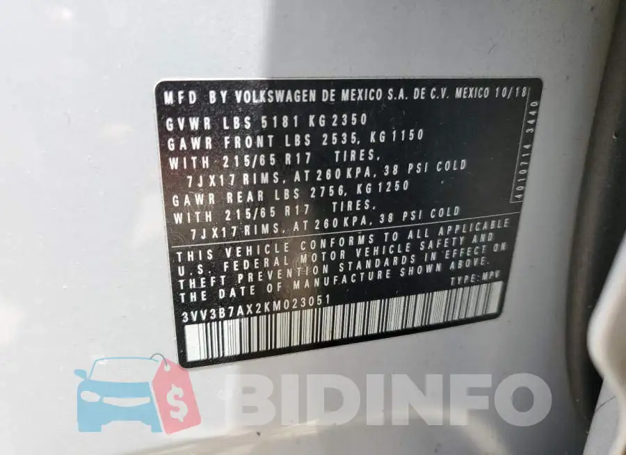 3VV3B7AX2KM023051 Photo# 14