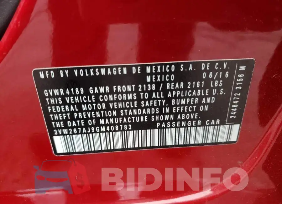 3VW267AJ9GM408783 Photo# 12