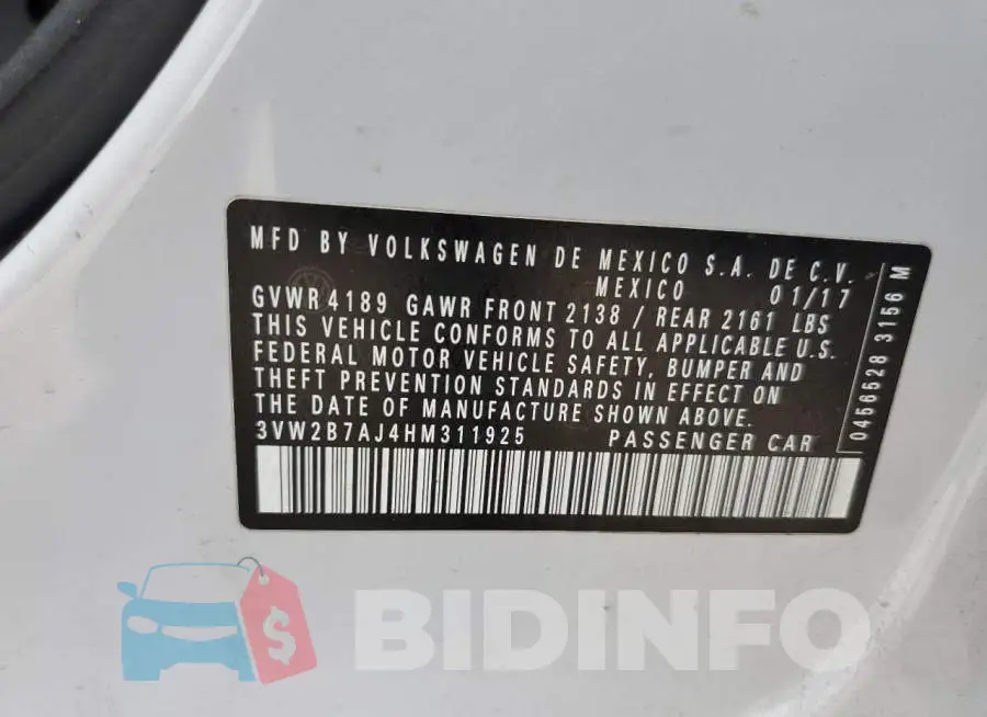 3VW2B7AJ4HM311925 Photo# 13